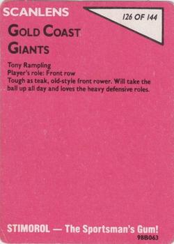 1988 Scanlens #126 Tony Rampling Back